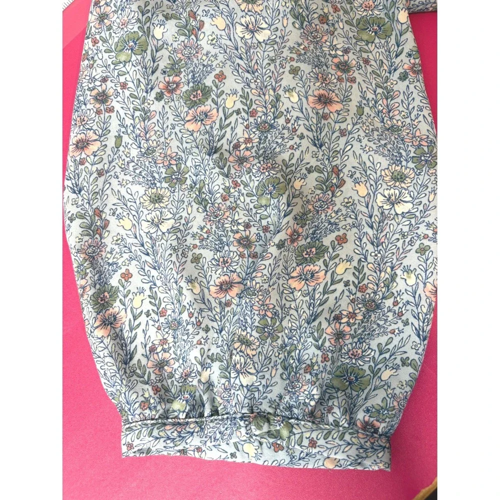 ROSE + OLIVE Blue Floral Smocked Button Front Blouse 1X Flowy Cottagecore Boho
